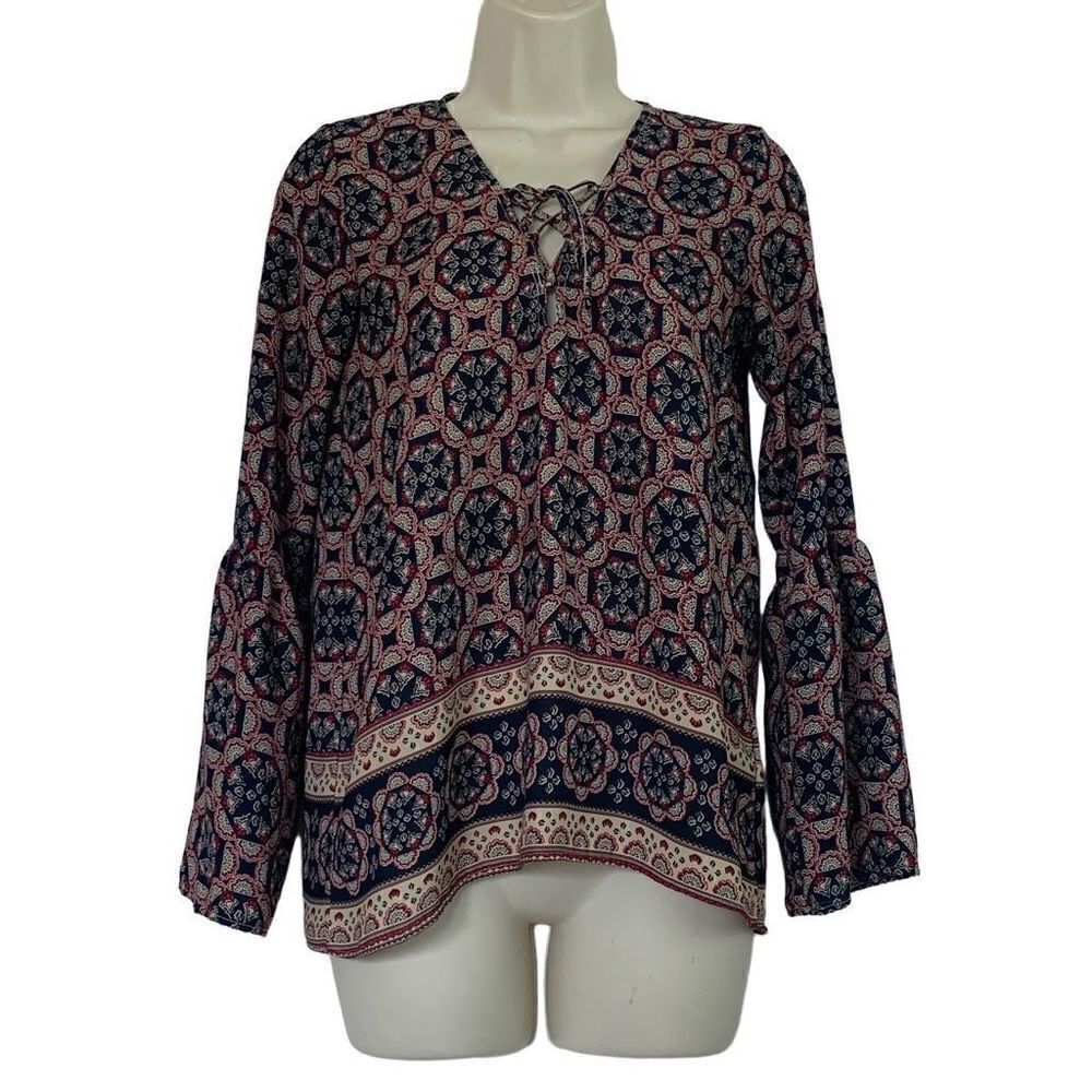 Abercrombie & Fitch Bell Sleeve Tie Boho Blouse Size XS
